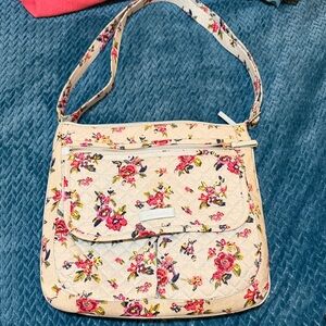 Vera Bradley Light Blue Crossbody with Pink Floral Print